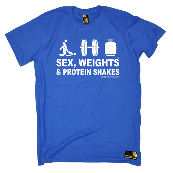 Sex Weights and Protein Shakes Gym Bodybuilding Tee - D3 Sex Weights Protein Shakes - Mens T-Shirt