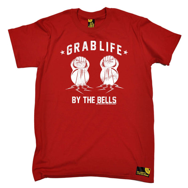 Sex Weights and Protein Shakes Gym Bodybuilding Tee - Grab Life By The Bells - Mens T-Shirt