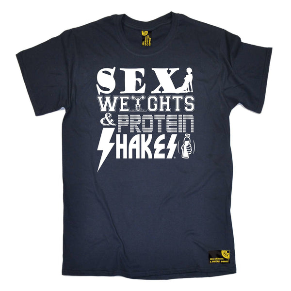 Sex Weights and Protein Shakes Gym Bodybuilding Tee - D2 Sex Weights Protein Shakes - Mens T-Shirt