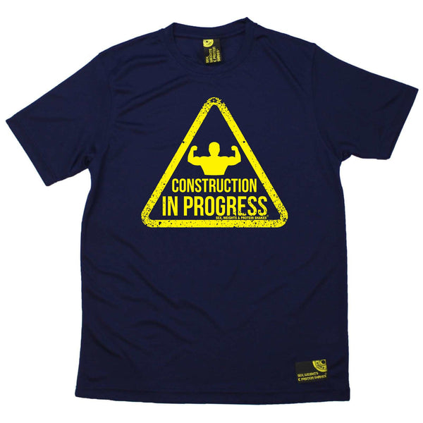 Sex Weights and Protein Shakes Gym Bodybuilding Tee - Construction In Progress - Dry Fit Performance T-Shirt