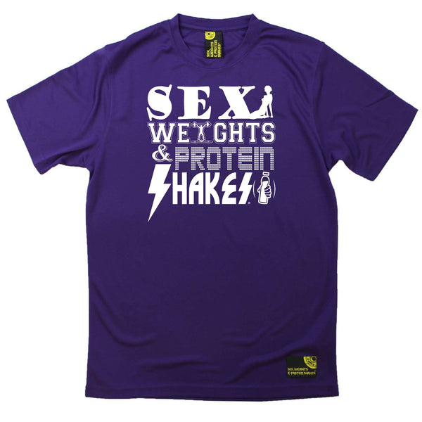 Sex Weights and Protein Shakes Gym Bodybuilding Tee - D2 Sex Weights Protein Shakes - Dry Fit Performance T-Shirt