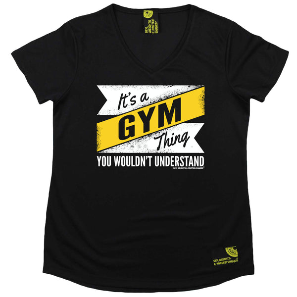 Sex Weights and Protein Shakes Womens Gym Bodybuilding Tee - Its A Gym Thing - V Neck Dry Fit Performance T-Shirt
