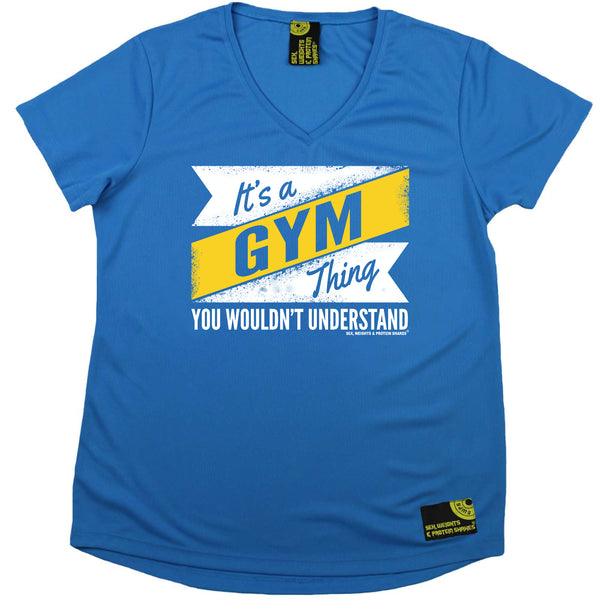 Sex Weights and Protein Shakes Womens Gym Bodybuilding Tee - Its A Gym Thing - V Neck Dry Fit Performance T-Shirt