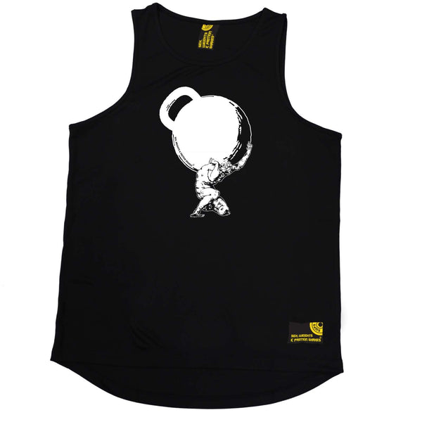 Sex Weights and Protein Shakes Gym Bodybuilding Vest - Atlas Greek God Kettlebell - Dry Fit Performance Vest Singlet
