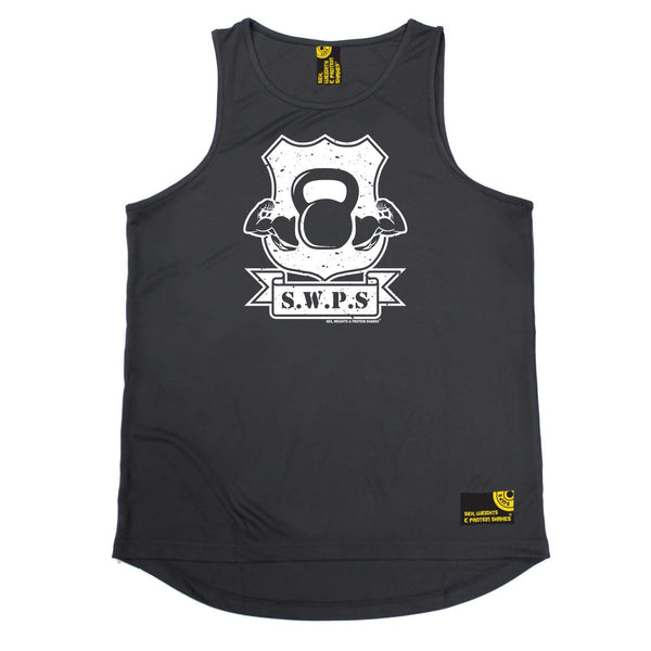 Sex Weights and Protein Shakes Gym Bodybuilding Vest - Flexing Kettle Bell - Dry Fit Performance Vest Singlet