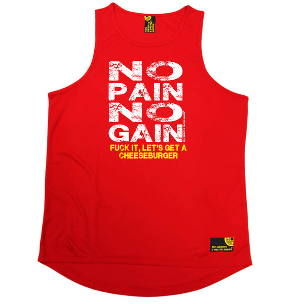 Sex Weights and Protein Shakes Gym Bodybuilding Vest - Burger No Pain No Gain - Dry Fit Performance Vest Singlet