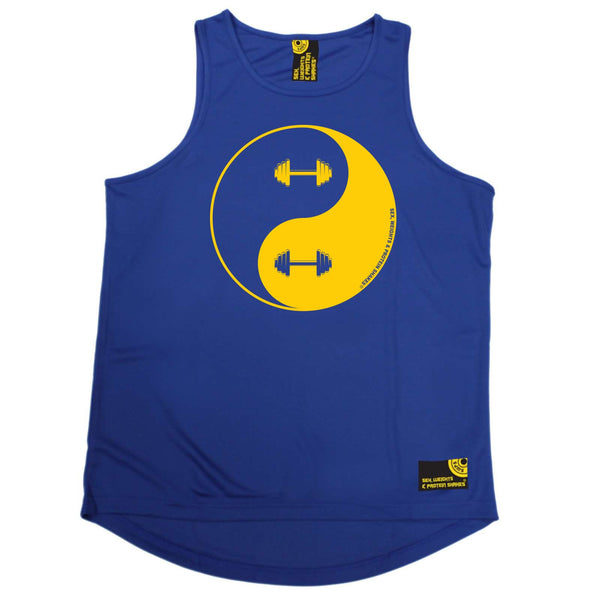 Sex Weights and Protein Shakes Gym Bodybuilding Vest - Dumbbell Yin Yang - Dry Fit Performance Vest Singlet