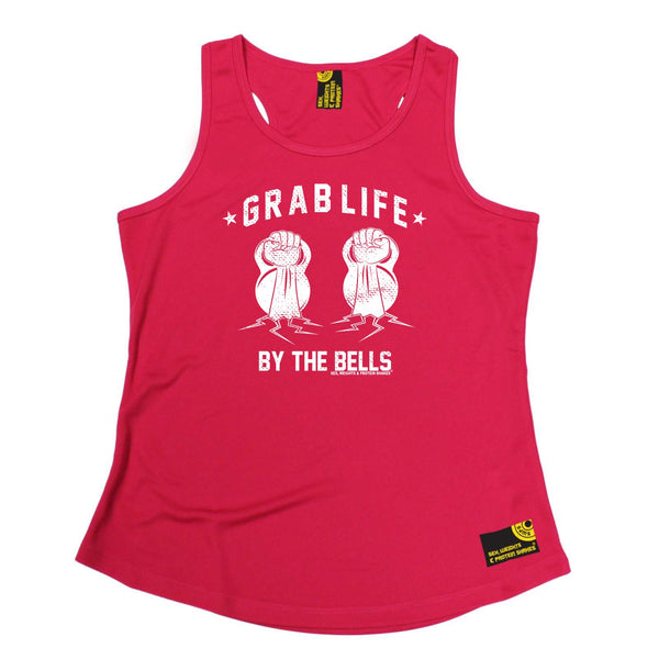 Sex Weights and Protein Shakes Womens Gym Bodybuilding Vest - Grab Life By The Bells - Dry Fit Performance Vest Singlet