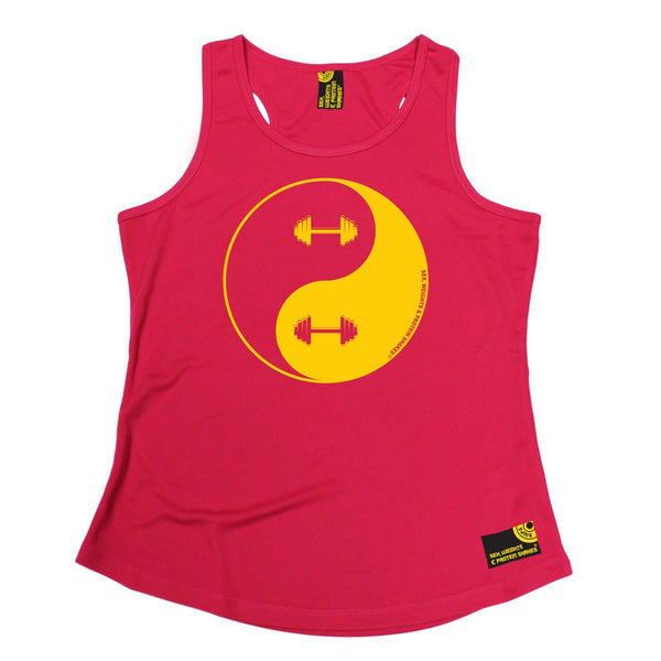 Sex Weights and Protein Shakes Womens Gym Bodybuilding Vest - Dumbbell Yin Yang - Dry Fit Performance Vest Singlet