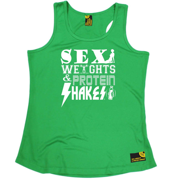 Sex Weights and Protein Shakes Womens Gym Bodybuilding Vest - D2 Sex Weights Protein Shakes - Dry Fit Performance Vest Singlet