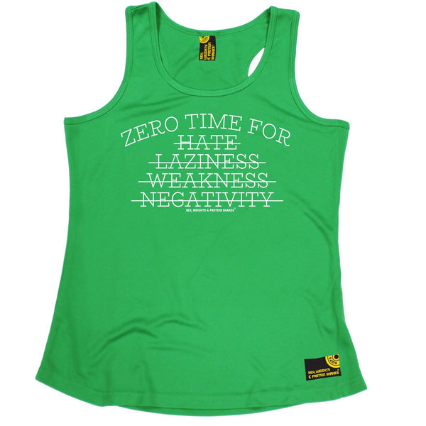 SWPS Zero Time For Hate … Negativity Sex Weights And Protein Shakes Gym Girlie Training Vest