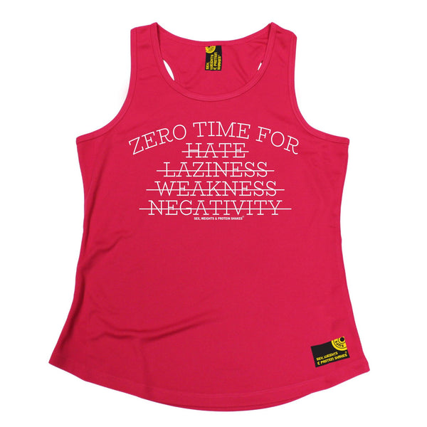SWPS Zero Time For Hate … Negativity Sex Weights And Protein Shakes Gym Girlie Training Vest
