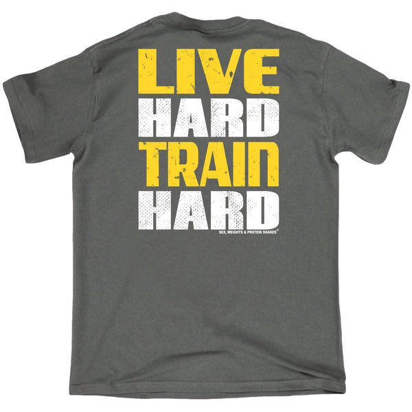 FB Sex Weights and Protein Shakes Gym Bodybuilding Tee - Live Hard Train Hard - Mens T-Shirt