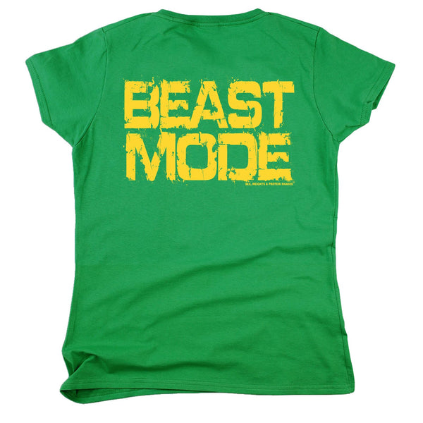FB Sex Weights and Protein Shakes Gym Bodybuilding Tee - Beast Mode -  Womens Fitted Cotton T-Shirt Top T Shirt