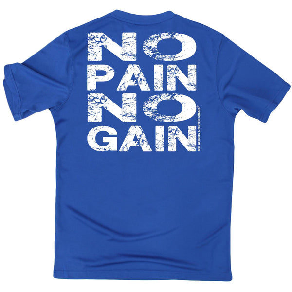 FB Sex Weights and Protein Shakes Gym Bodybuilding Tee - No Pain No Gain - Dry Fit Performance T-Shirt