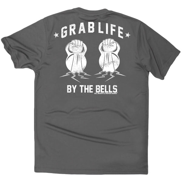 FB Sex Weights and Protein Shakes Gym Bodybuilding Tee - Grab Life By The Bells - Dry Fit Performance T-Shirt