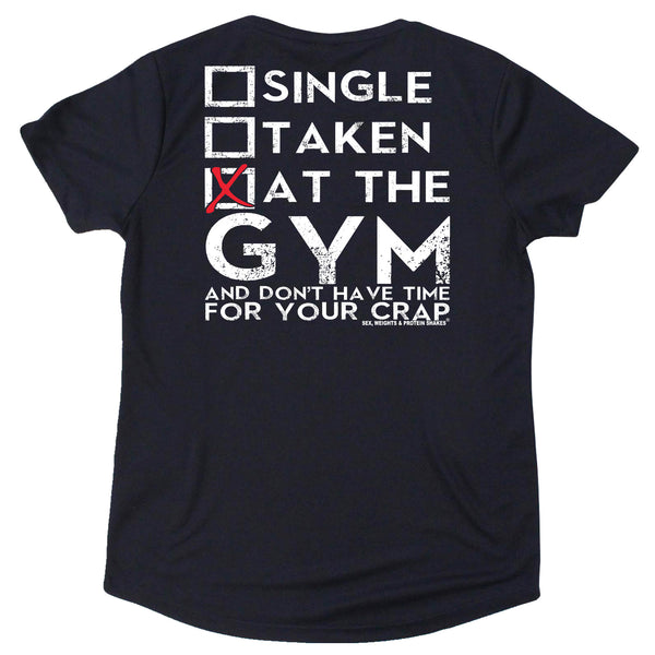 FB Sex Weights and Protein Shakes Gym Bodybuilding Ladies Tee - At The Gym - Round Neck Dry Fit Performance T-Shirt