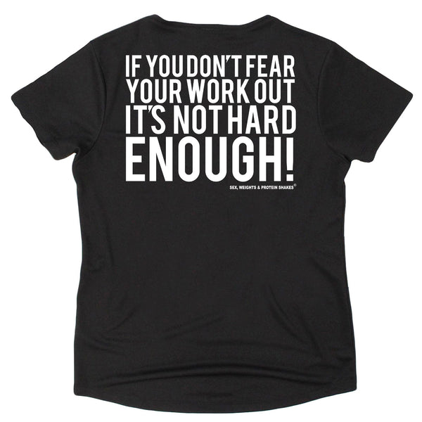 FB Sex Weights and Protein Shakes Womens Gym Bodybuilding Tee - If You Dont Fear - V Neck Dry Fit Performance T-Shirt