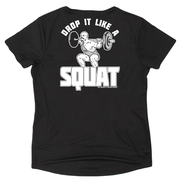 FB Sex Weights and Protein Shakes Womens Gym Bodybuilding Tee - Drop It Like A Squat - V Neck Dry Fit Performance T-Shirt
