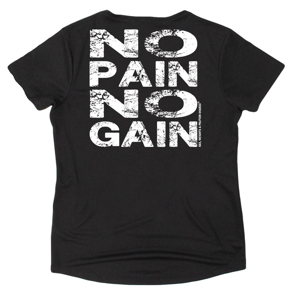 FB Sex Weights and Protein Shakes Womens Gym Bodybuilding Tee - No Pain No Gain - V Neck Dry Fit Performance T-Shirt