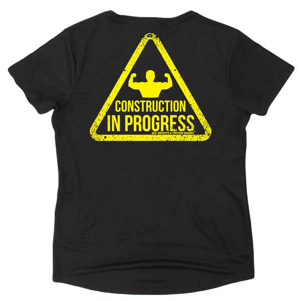 FB Sex Weights and Protein Shakes Womens Gym Bodybuilding Tee - Construction In Progress - V Neck Dry Fit Performance T-Shirt