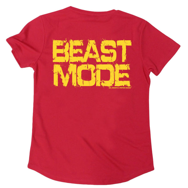 FB Sex Weights and Protein Shakes Womens Gym Bodybuilding Tee - Beast Mode - V Neck Dry Fit Performance T-Shirt