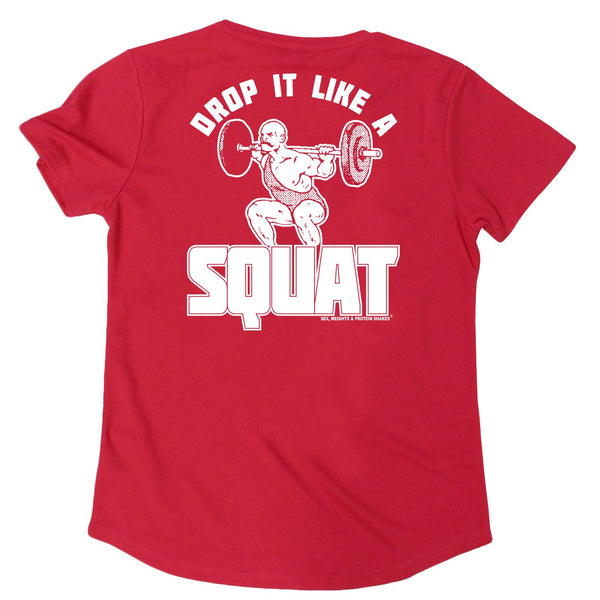 FB Sex Weights and Protein Shakes Womens Gym Bodybuilding Tee - Drop It Like A Squat - V Neck Dry Fit Performance T-Shirt