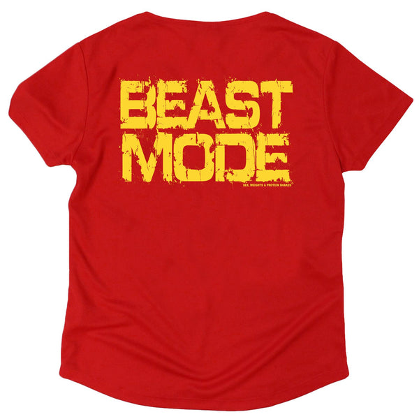 FB Sex Weights and Protein Shakes Womens Gym Bodybuilding Tee - Beast Mode - V Neck Dry Fit Performance T-Shirt
