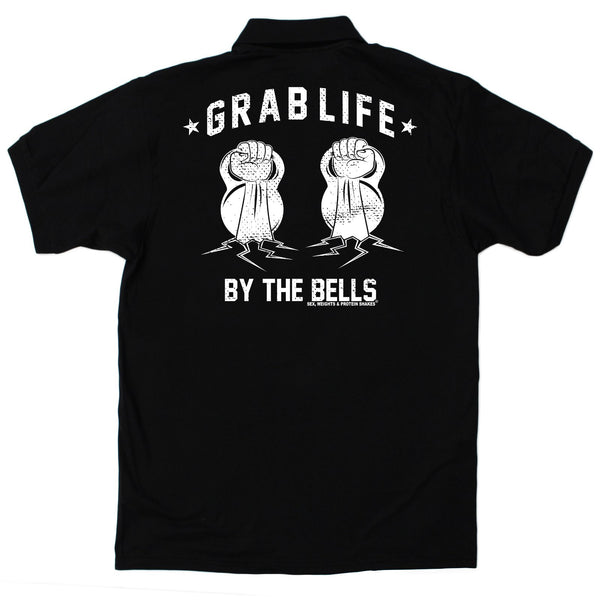 FB Sex Weights and Protein Shakes Gym Bodybuilding Polo Shirt - Grab Life By The Bells - Polo T-Shirt
