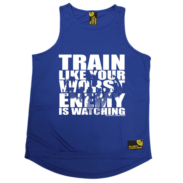 Sex Weights and Protein Shakes GYM Training Body Building -  Train Like Your Worst Enemy Is Watching - MEN'S PERFORMANCE COOL VEST - SWPS Fitness Gifts