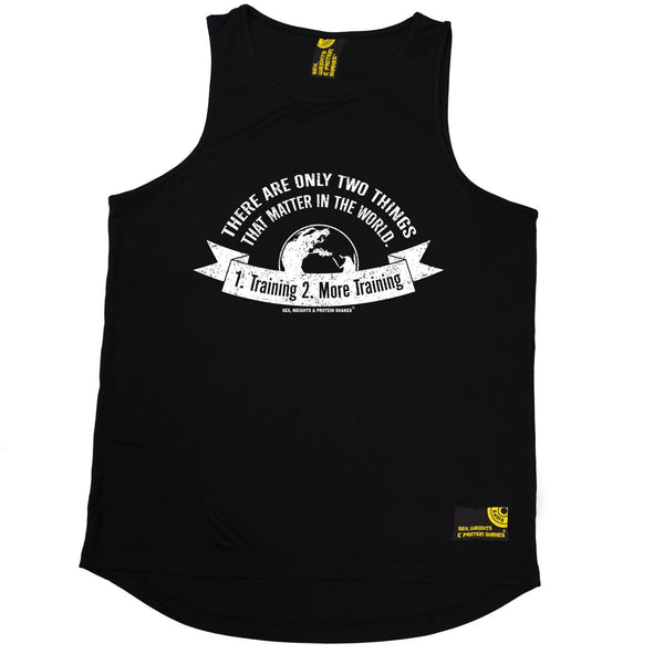 SWPS Two Things Training More Training Sex Weights And Protein Shakes Gym Men's Training Vest
