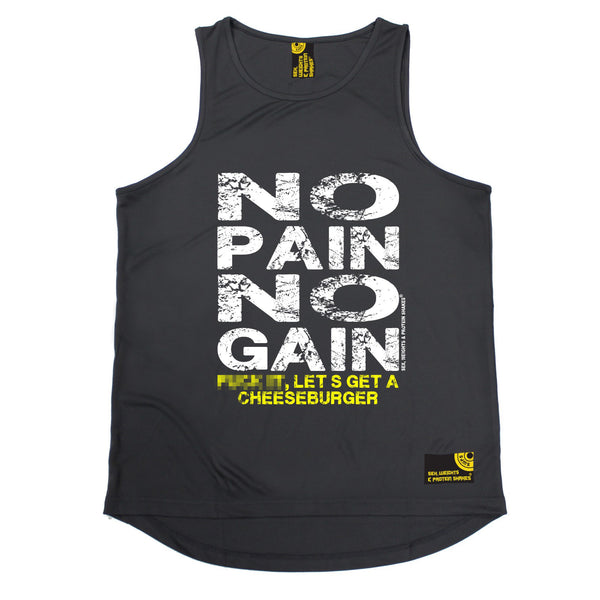 Sex Weights and Protein Shakes GYM Training Body Building -  No Pain No Gain ... Get A Cheeseburger - MEN'S PERFORMANCE COOL VEST - SWPS Fitness Gifts