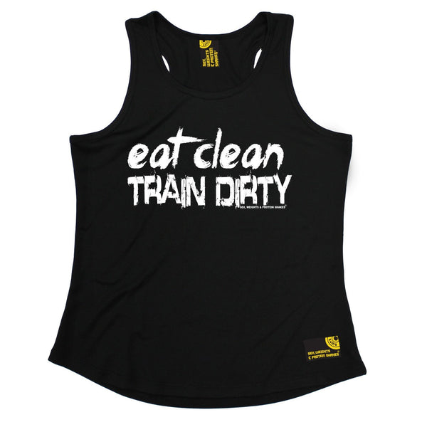 SWPS Eat Clean Train Dirty Sex Weights And Protein Shakes Gym Girlie Training Vest