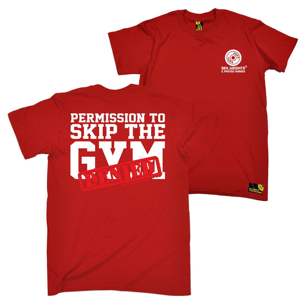 FB Sex Weights and Protein Shakes Gym Bodybuilding Tee - Permission To Skip - Mens T-Shirt