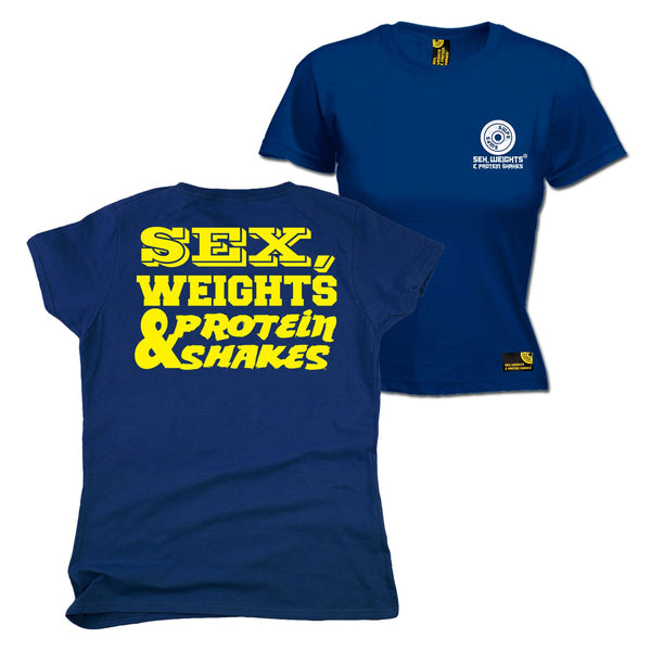 FB Sex Weights and Protein Shakes Gym Bodybuilding Tee - Swps Logo 1 Yellow -  Womens Fitted Cotton T-Shirt Top T Shirt