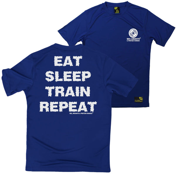 FB Sex Weights and Protein Shakes Gym Bodybuilding Tee - Eat Sleep Train - Dry Fit Performance T-Shirt