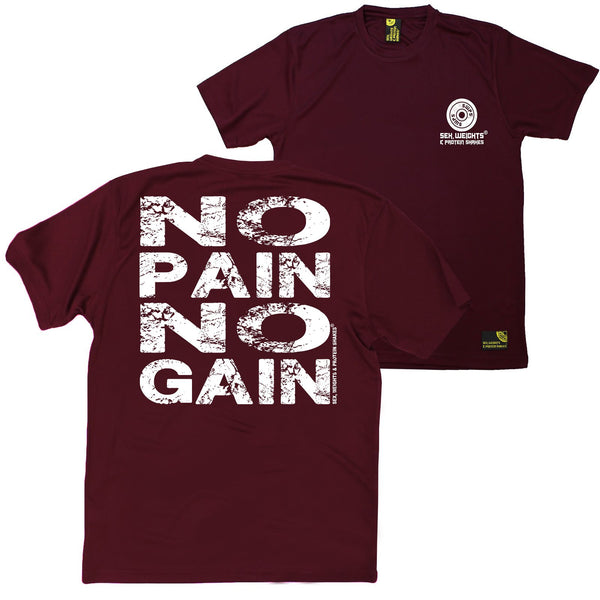 FB Sex Weights and Protein Shakes Gym Bodybuilding Tee - No Pain No Gain - Dry Fit Performance T-Shirt