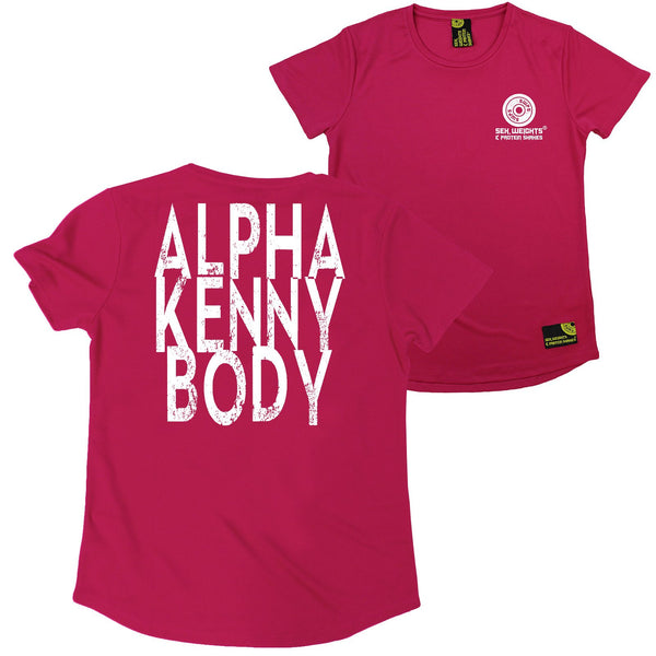 FB Sex Weights and Protein Shakes Gym Bodybuilding Ladies Tee - Alpha Kenny Body - Round Neck Dry Fit Performance T-Shirt