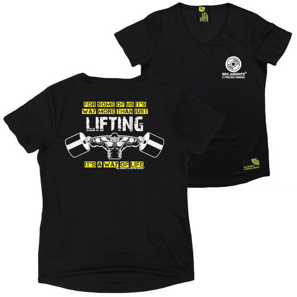 FB Sex Weights and Protein Shakes Womens Gym Bodybuilding Tee - Lifting Way Of Life - V Neck Dry Fit Performance T-Shirt