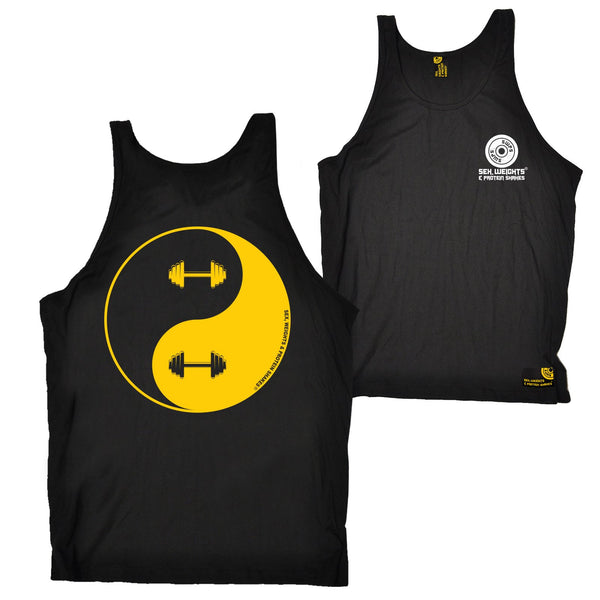 FB Sex Weights and Protein Shakes Gym Bodybuilding Vest - Dumbell Yin Yang - Bella Singlet Top