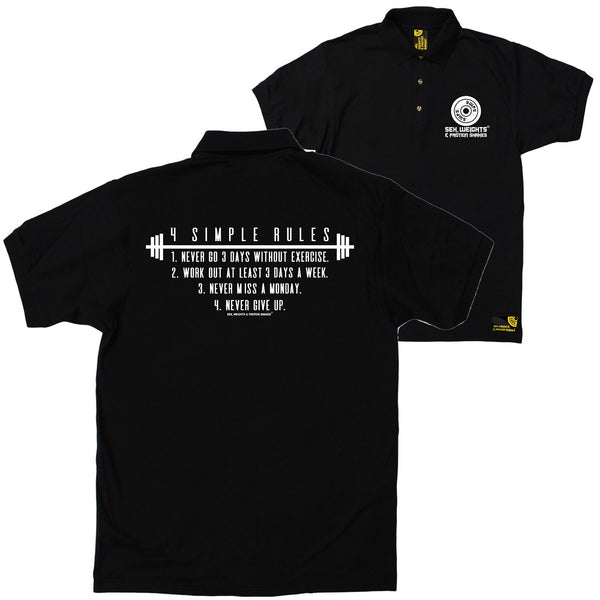 FB Sex Weights and Protein Shakes Gym Bodybuilding Polo Shirt - 4 Simple Rules - Polo T-Shirt