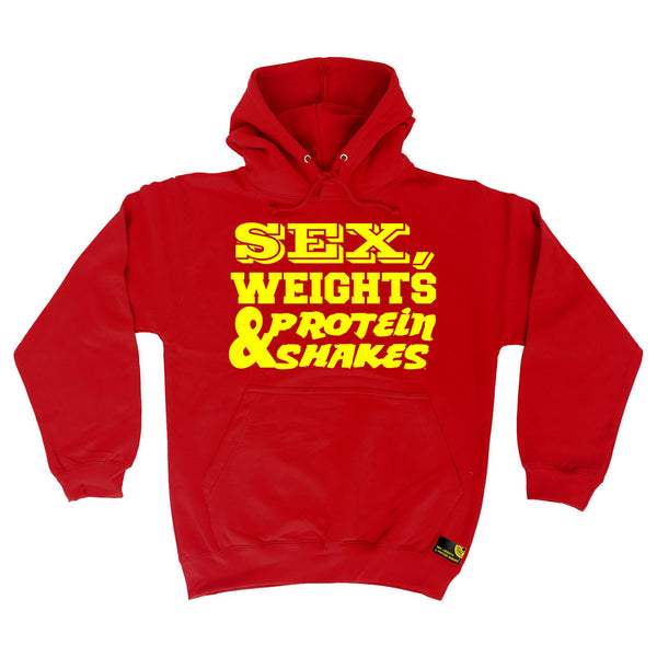 Sex Weights & Protein Shakes ... Yellow Text Hoodie