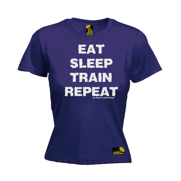 SWPS Women's Eat Sleep Train Repeat Sex Weights And Protein Shakes Gym T-Shirt