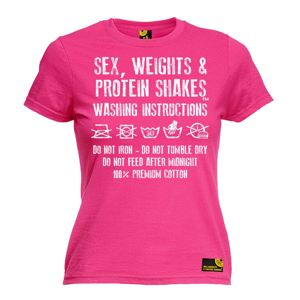 Sex Weights and Protein Shakes GYM Training Body Building -  Women's Sex Weights & Protein Shakes ... Washing Instructions - FITTED T-SHIRT - SWPS Fitness Gifts