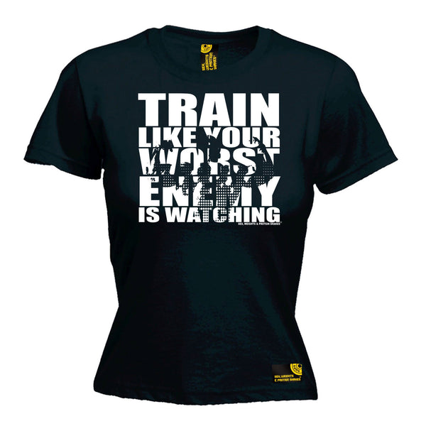 Sex Weights and Protein Shakes GYM Training Body Building -  Women's Train Like Your Worst Enemy Is Watching - FITTED T-SHIRT - SWPS Fitness Gifts