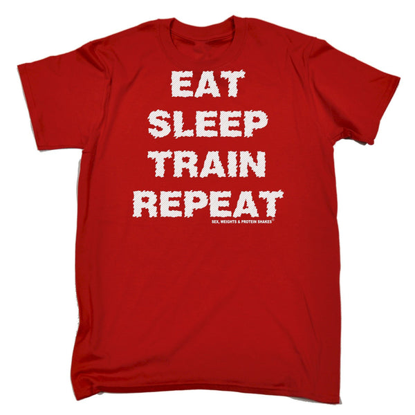SWPS Men's Eat Sleep Train Repeat Sex Weights And Protein Shakes Gym T-Shirt