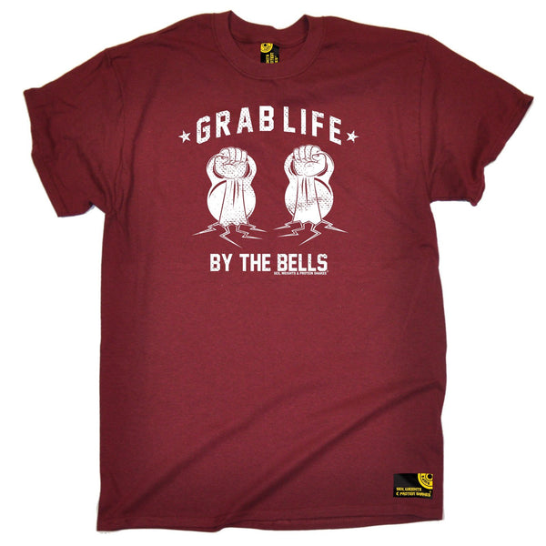 SWPS Men's Grab Life By The Bells Sex Weights And Protein Shakes Gym T-Shirt