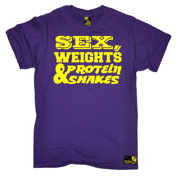 Sex Weights & Protein Shakes ... Yellow Text T-Shirt
