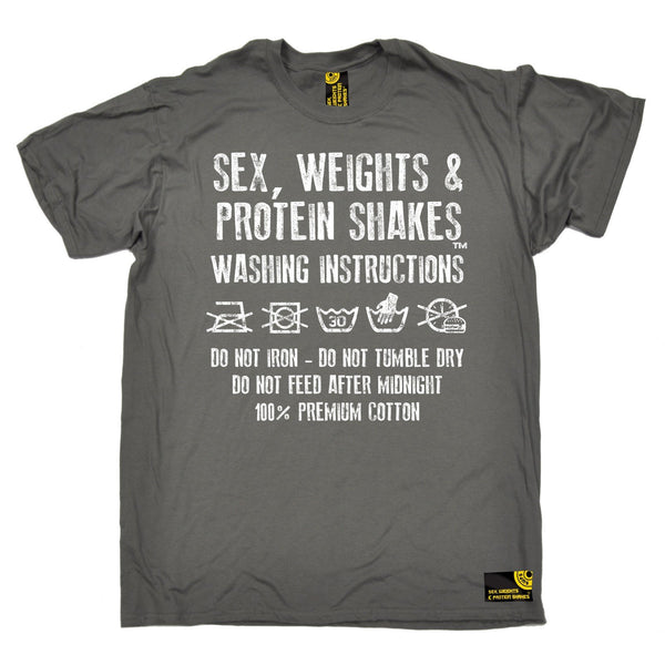 SWPS Men's Washing Instructions Sex Weights And Protein Shakes Gym T-Shirt