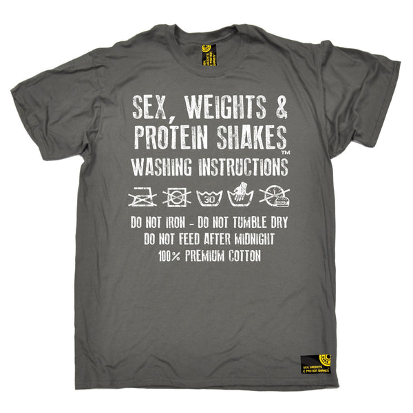 Sex Weights and Protein Shakes GYM Training Body Building -  Men's Sex Weights & Protein Shakes ... Washing Instructions T-SHIRT - SWPS Fitness Gifts